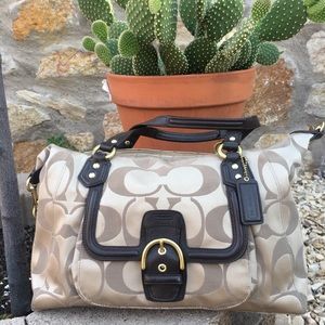 Coach Campbell Brown Leather and Beige Fabric.